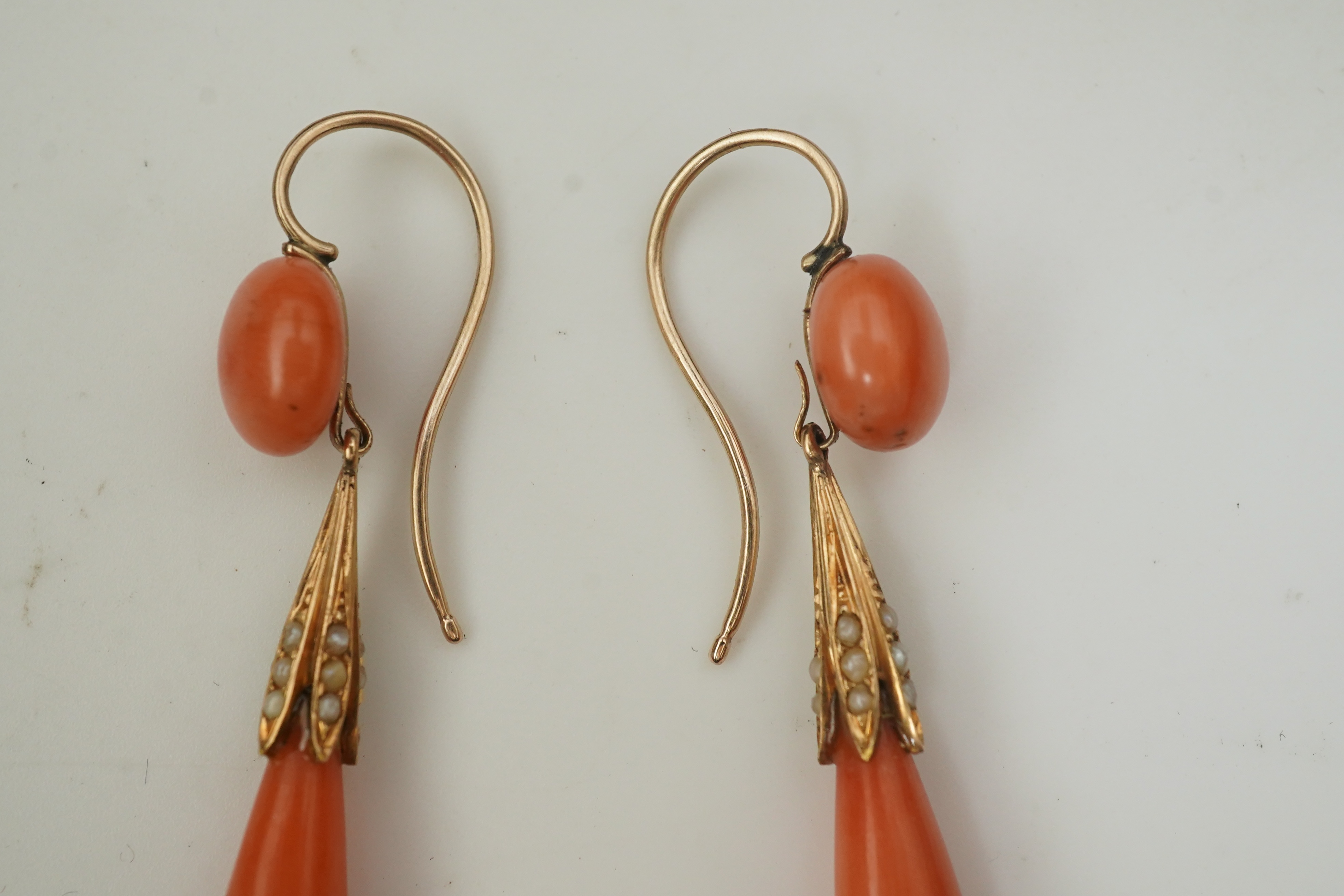 A pair of coral earrings, mid 19th century